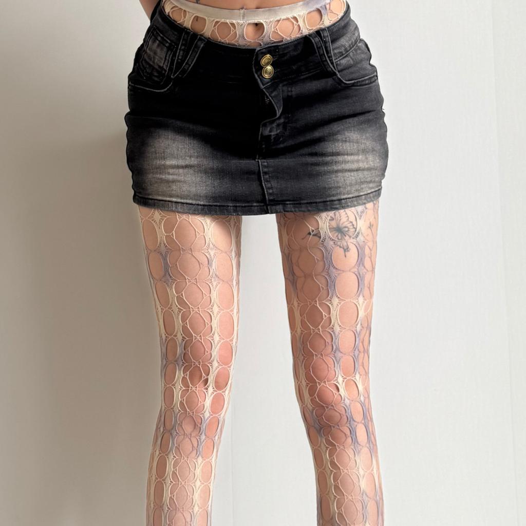 Niche Y2K Hollow Tie-Dye Stockings Two-Colour Gradient Holes Fishing Net Stockings Spicy Girl Party Dating Shopping With Socks