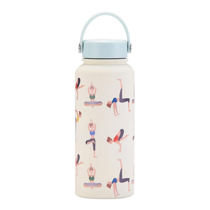 1L Thermos Cup Large Capacity Wide Mouth Portable Vacuum Sports Kettle Outdoor Printing Water Cup Female