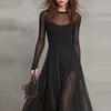 Elegant Girls' Autumn/Winter 2025 Patchwork Long Sleeve Mermaid Dress