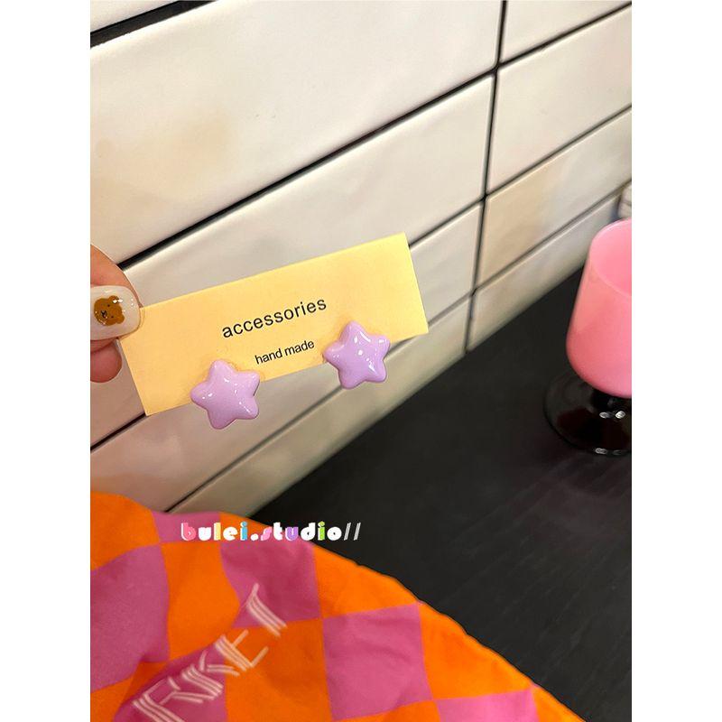 

Dopamine Pentagram Y2g Millennium Style Hip Hop Stud Earrings Taro purple 925 silver needle