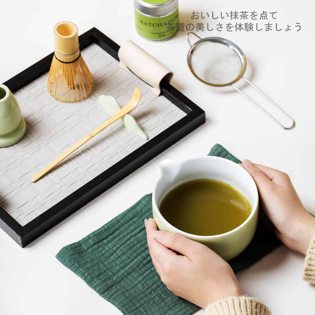 7-Piece Matcha Tea Ceremony Set (Matcha Green) for Beginners, Includes Bamboo Chasen (100-Standing) Chasen Stand, Chawan (Tea Bowl), Chashaku (Tea