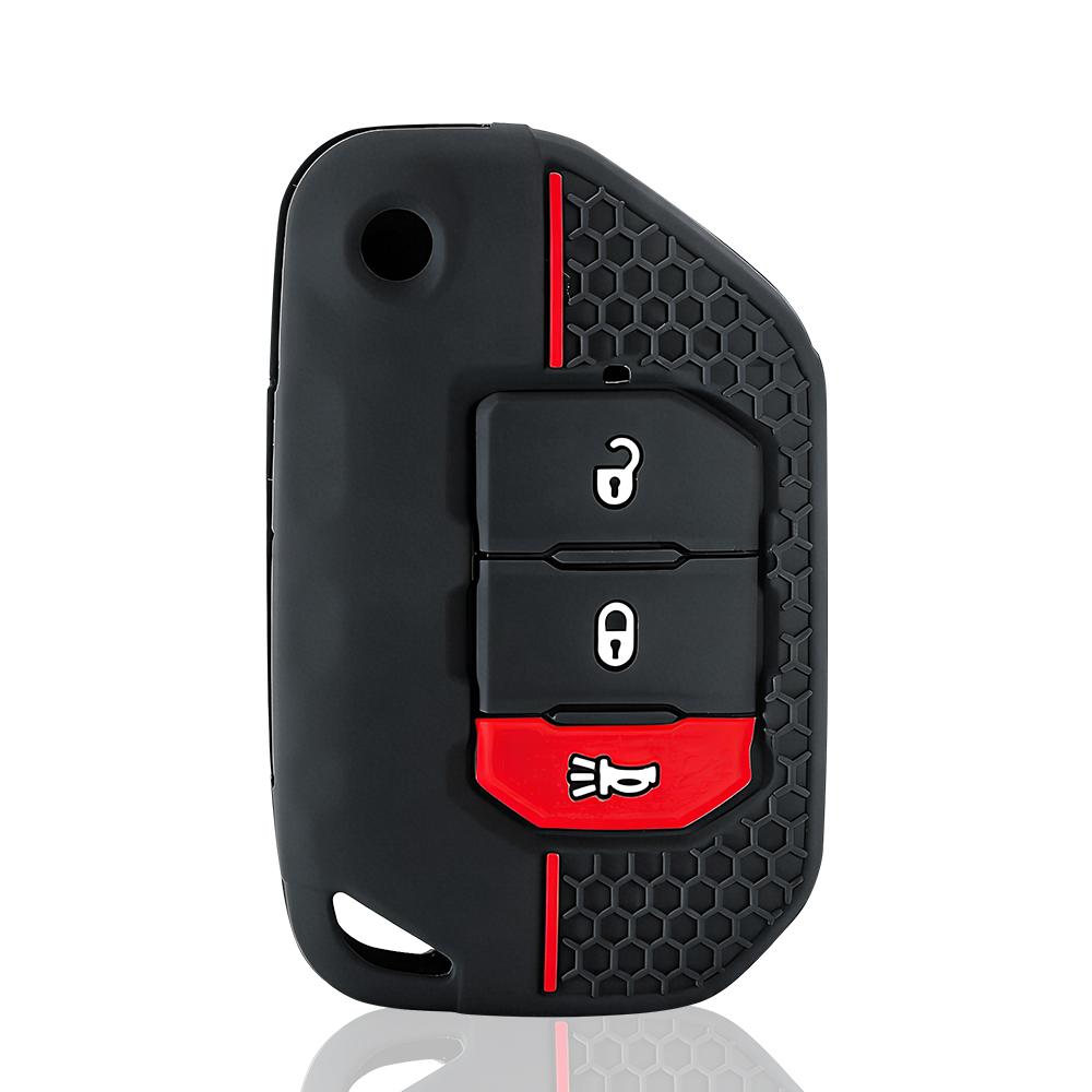 

3 Button Silicone Car Remote Key Case Cap Cover Shell Keychian Fob Holder for Jeep Wrangler Gladiator JT JLU Flip Folding Blade