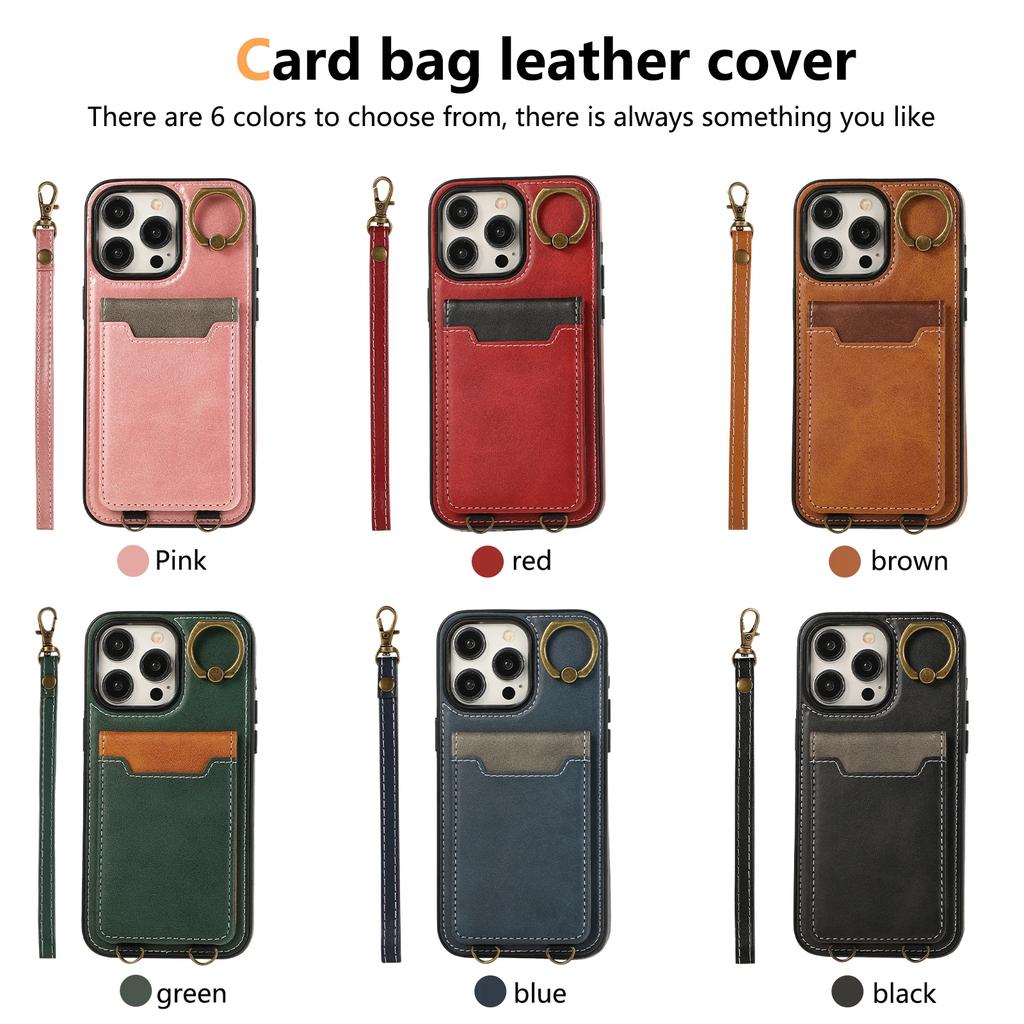 Vertical Cards Solt Ring Holder Leather Wallet Case For iPhone 15 16 Pro Max 14 Plus 13 12 11 XS XR SE2022 Stand Strap Bag Cover