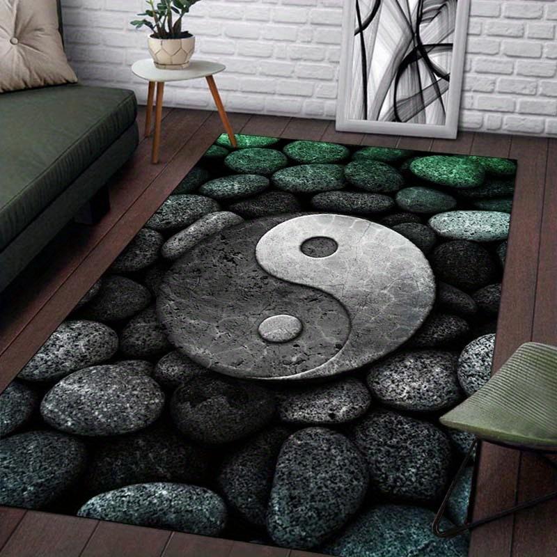 Yin Yang Stone Rug for Zen Living Spaces - Modern Meditation Area Rug, Harmony and Balance Floor Decor Skid resistant carpet