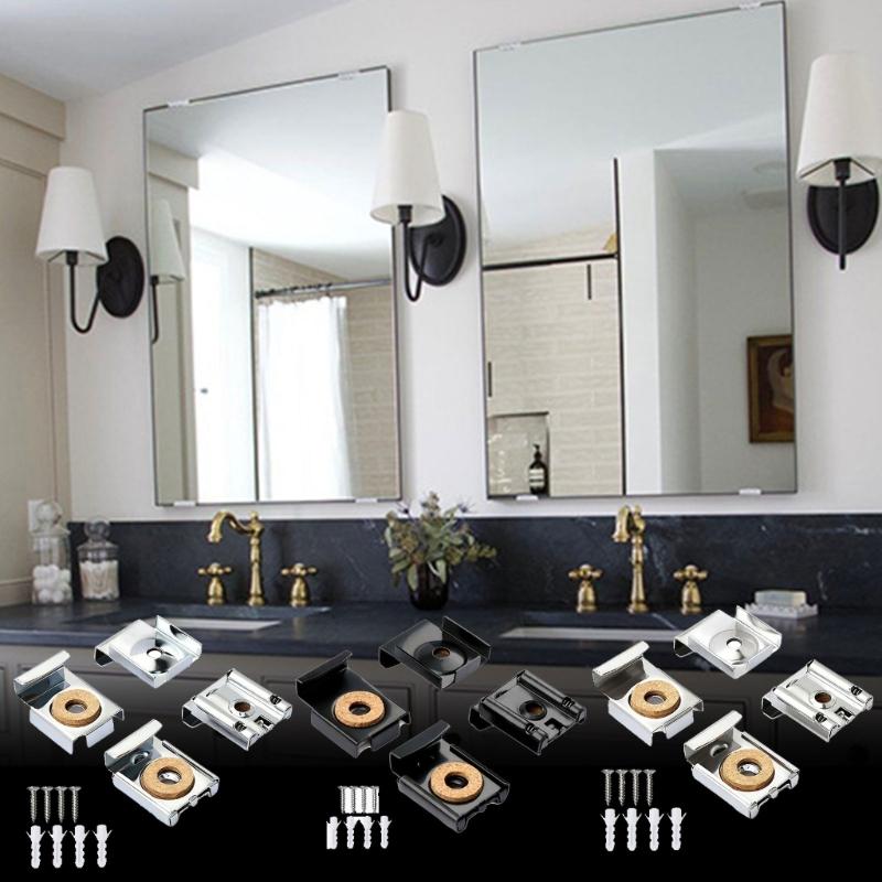 4pcs Iron Mirror Holders with Cork Padding For Wall Mounted Glass Adjustable Spring Clamp Holder