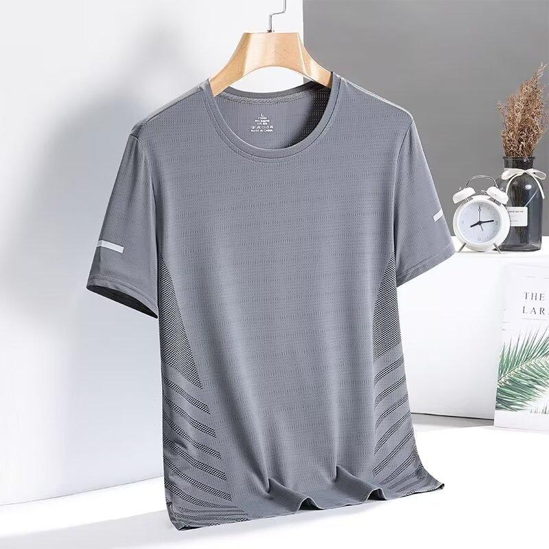 Lauf-T-Shirt Herren Sommer Eis-Seide Dünnes Top Reflektierender Druck Schnelltrocknend Kurzarm Atmungsaktiv Fitness Sport-T-Shirt
