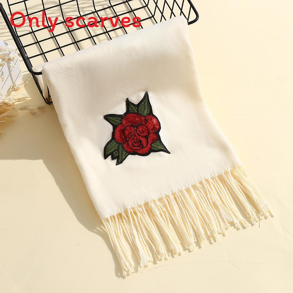 

Traditional Chinese Style Embroidered Winter Scarf With Floral Design For Women And Moms White Red