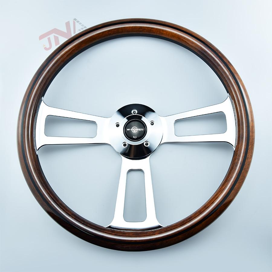 18 Inch Chrome Semi Truck Steering Wheel with 5 Hole Wood Film Steering Wheel Chrome Spoke