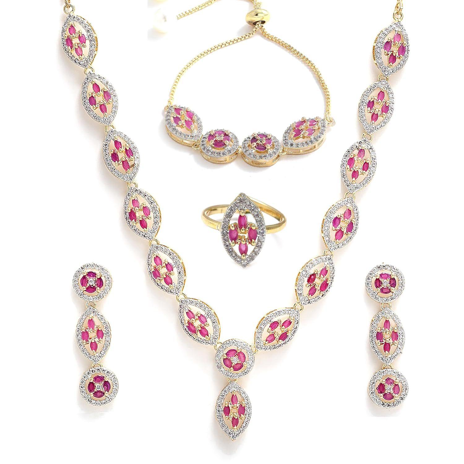 

Дизайнерський Модний Набір Прикрас З Американськими Діамантами: Намисто, Каблучка, Браслет та Сережки Для Жінок та Дівчат