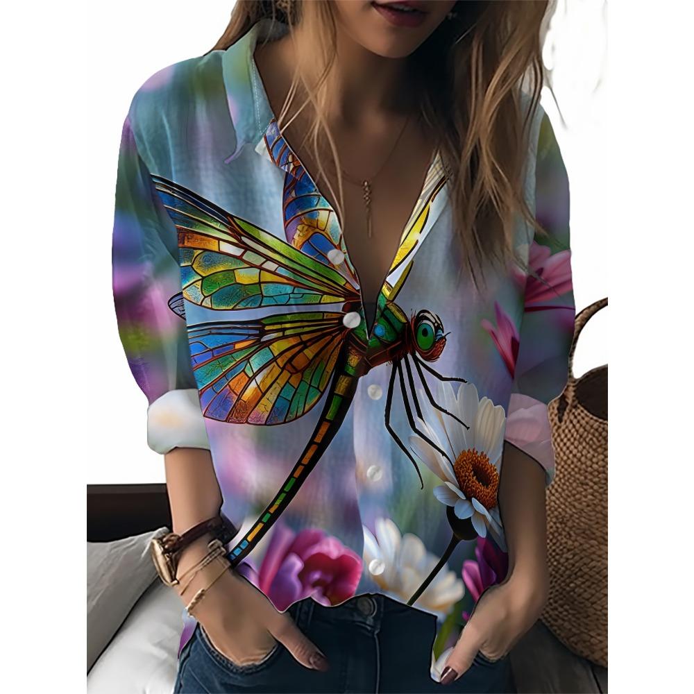 Sommer Minimalistisches Hemd mit Digitalem Blumenprint Knopfleistenhemd Oberteil für Damen Hawaiianischer Strandurlaub Lässiges Hemd
