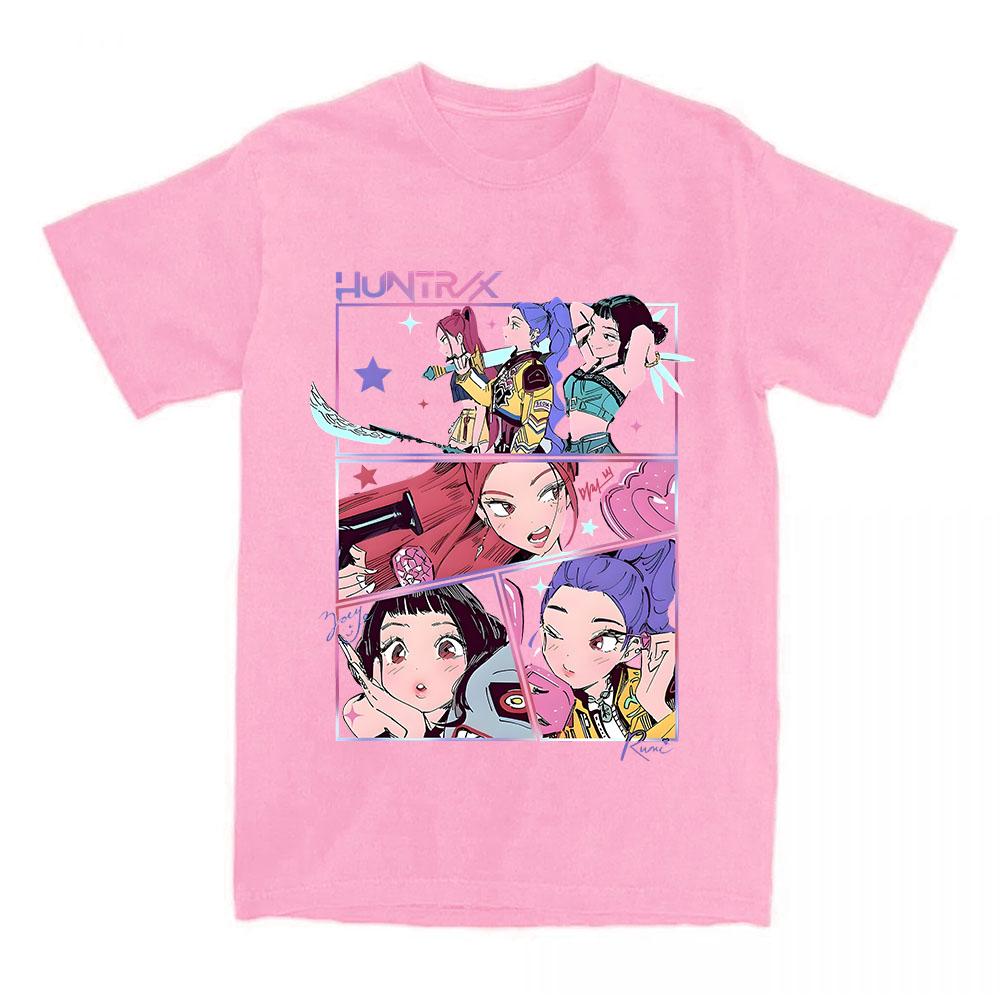 Kpop Lovci démonů Huntrix Girls Tričko Krátký rukáv Bavlna Móda Grafické tričko Ležérní Bavlna Volné Dámské tričko Streetwear