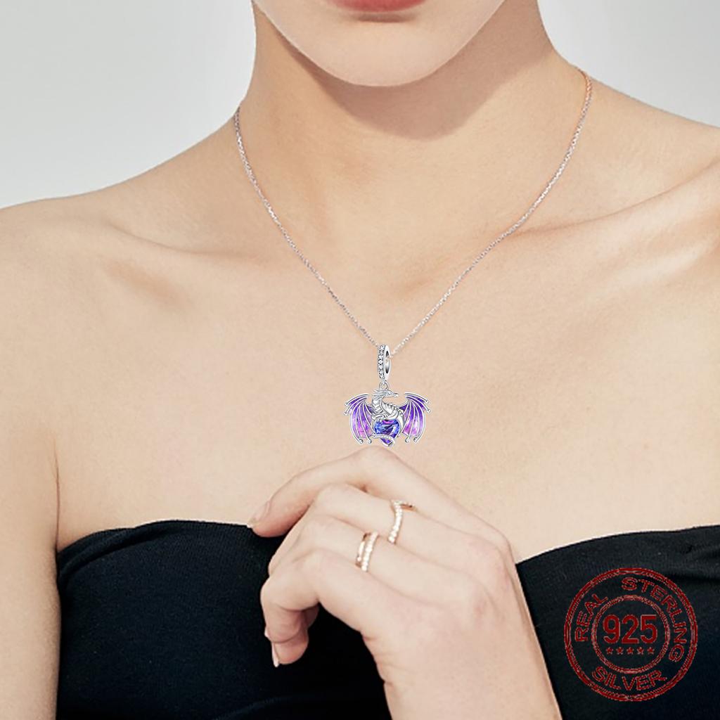 Koper Paarse Draak Vliegende Draak Hanger Bedel Compatibel Met Authentieke Bedel Kralen Bedels Armbanden Vrouwen Doe-Het-Zelf Sieraden Cadeau
