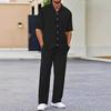 Gestreept Bedrukt Heren Herfst Shirt Set, Outdoor Sport Casual Heren Kraagshirt en Casual, Trendy en Modieus
