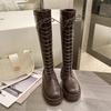 Platform women's shoes but knee boots Skinny boots Lace-up knight boots Autumn and winter white small long boots Women's tall boots