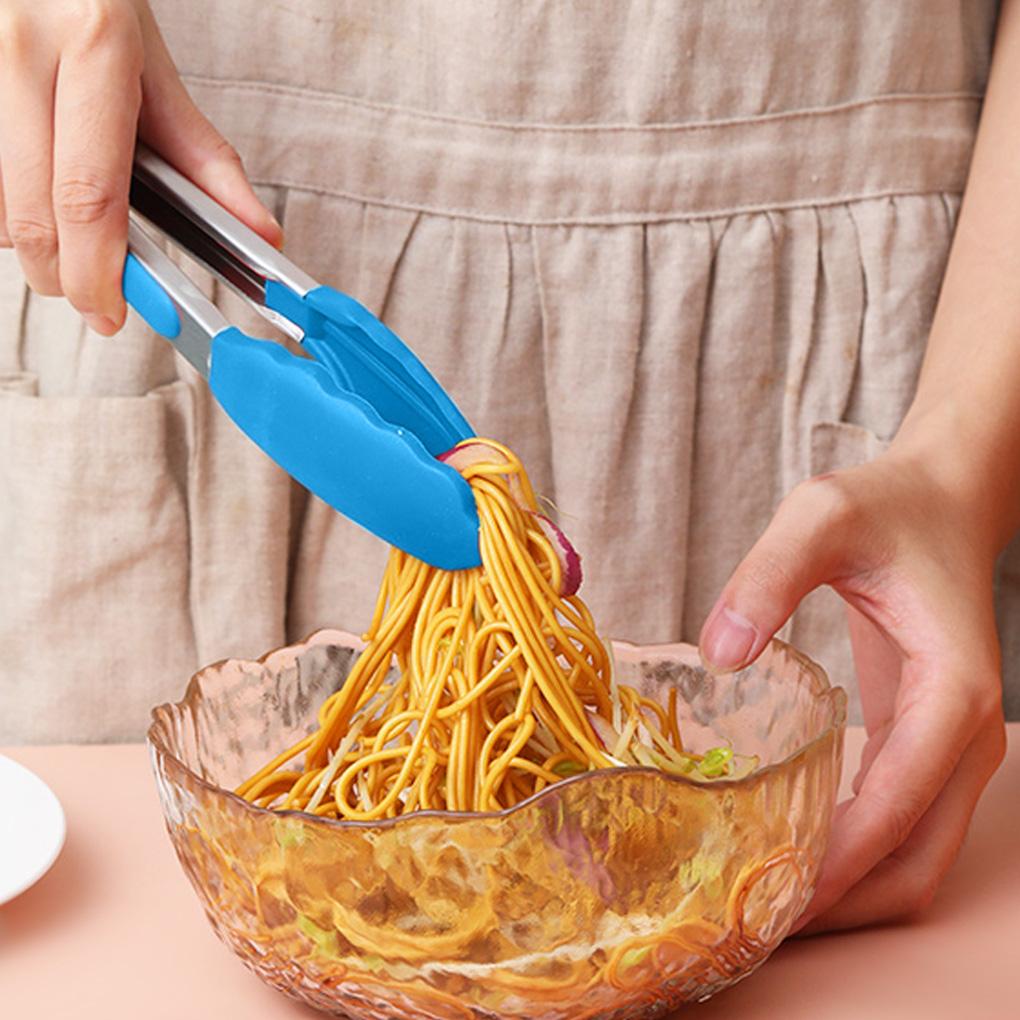 Kitchen Serving Tong Non Stick Silicone Clip Stainless BBQ Food Clamp for Cooking Grilling