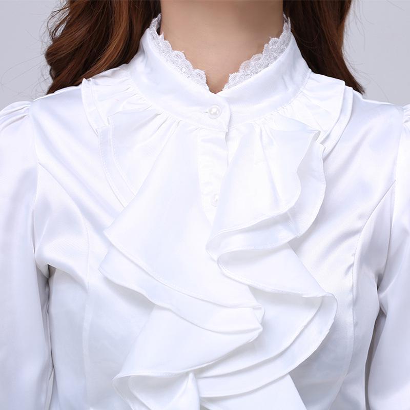Blouse shirt Women Fashion Blouses Pink Casual Shirts Elegant Ruffled Collar White Office Female Clothing Spring Topsjavascript: void(0)