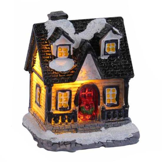 

Рождественский светящийся домашний орнамент, романтическое теплое освещение, поделка из смолы, маленькая настольная светодиодная фигурка для украшения дома, покрытая снегом, статуэтка, подарок на вечеринку C