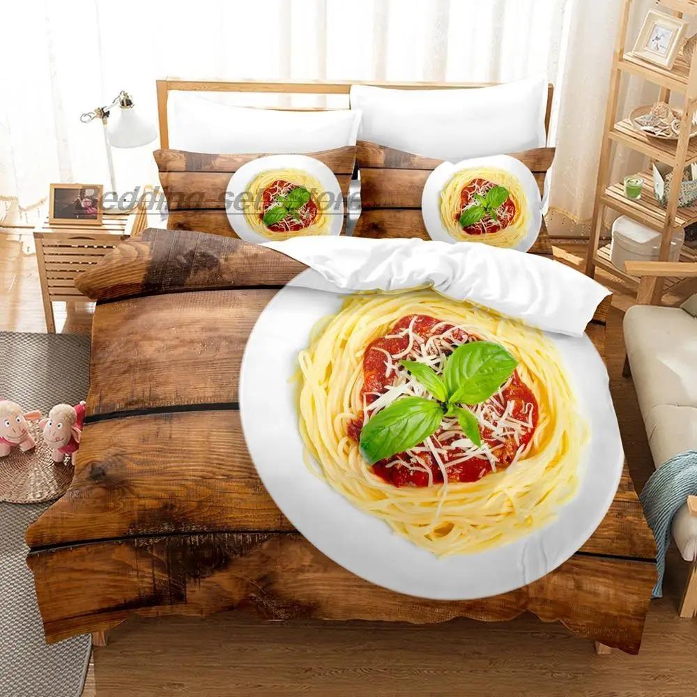 Italian Spaghetti 3D Bedding Set Single Twin Full Queen King Size Duvet Cover for Adults Kids Bedroom Decor