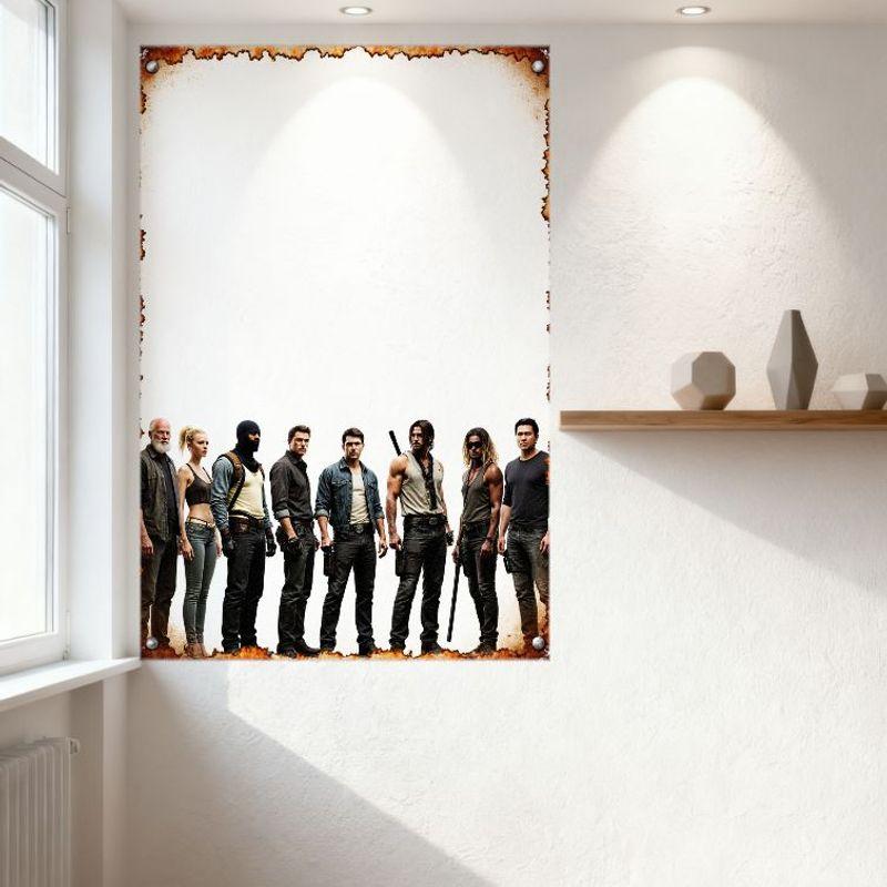 Post-Apocalyptic Survival Group Action Movie Metal Tin Sign, Vintage Rustic Wall Plaque for Man Cave, Bar, Home Decor