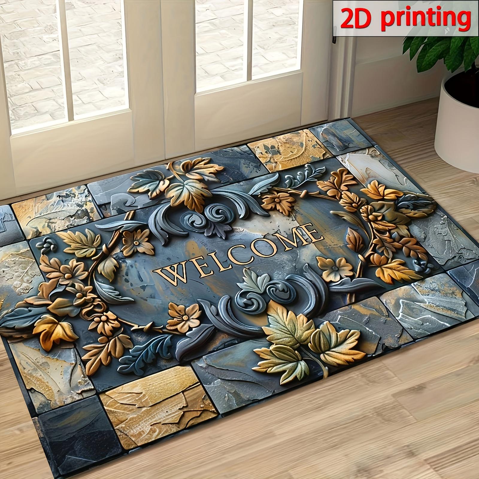 

2D 1pc Luxury Stone and Plant Embossed Welcome Mat - Non-Slip, High Quality, Machine Washable Polyester Mat, Suitable for Home and Outdoor Decor-Very 15.7x23.6inch(40x60cm)