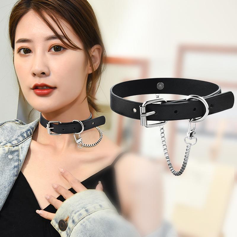 Collar Punk Box Chain Collar Punk Titanium Steel Chain Collar Rock Women'S Head Leather Necklace
