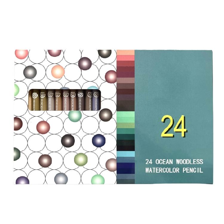 

24 Woodless Indelible Pencil for Coloring Painting Card Making Water Soluble Colored Pencils in Paper Box for Student 1