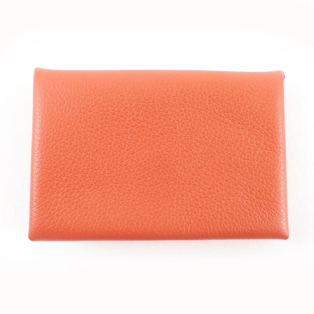 Excellent HERMES Card Case Calvi Orange Epsom Leather Women Used
