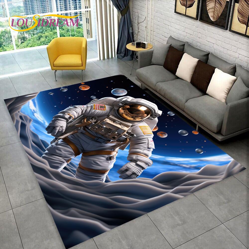 Astronaut Traum Universum Raumfahrer 3D Weltraum Cartoon Teppich für Wohnzimmer Schlafzimmer Dekoration, Rutschfest für Sofa Fußmatte Kinder