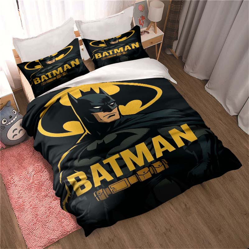 3D Printed Batman Cartoon Pattern Bedding and Duvet Cover Set, Soft and Warm Dormitory Bedding Set