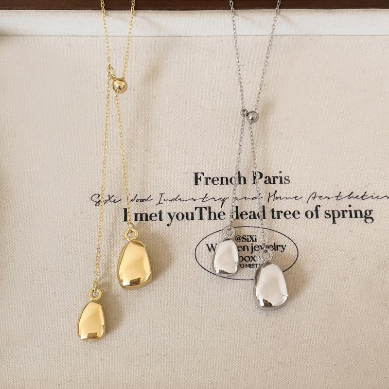 Simple Water Droplet Pendant Necklace for Women Fashion Irregular Metal Smooth Long Y-Shaped Necklace Sweater Chain Jewelry