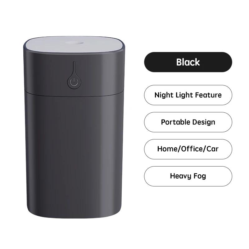 

USB Mini Air Humidifier 400ml Aromatherapy Diffuser-Home & Car Use with Silent Ultrasonic Technology and LED Color Light чорний