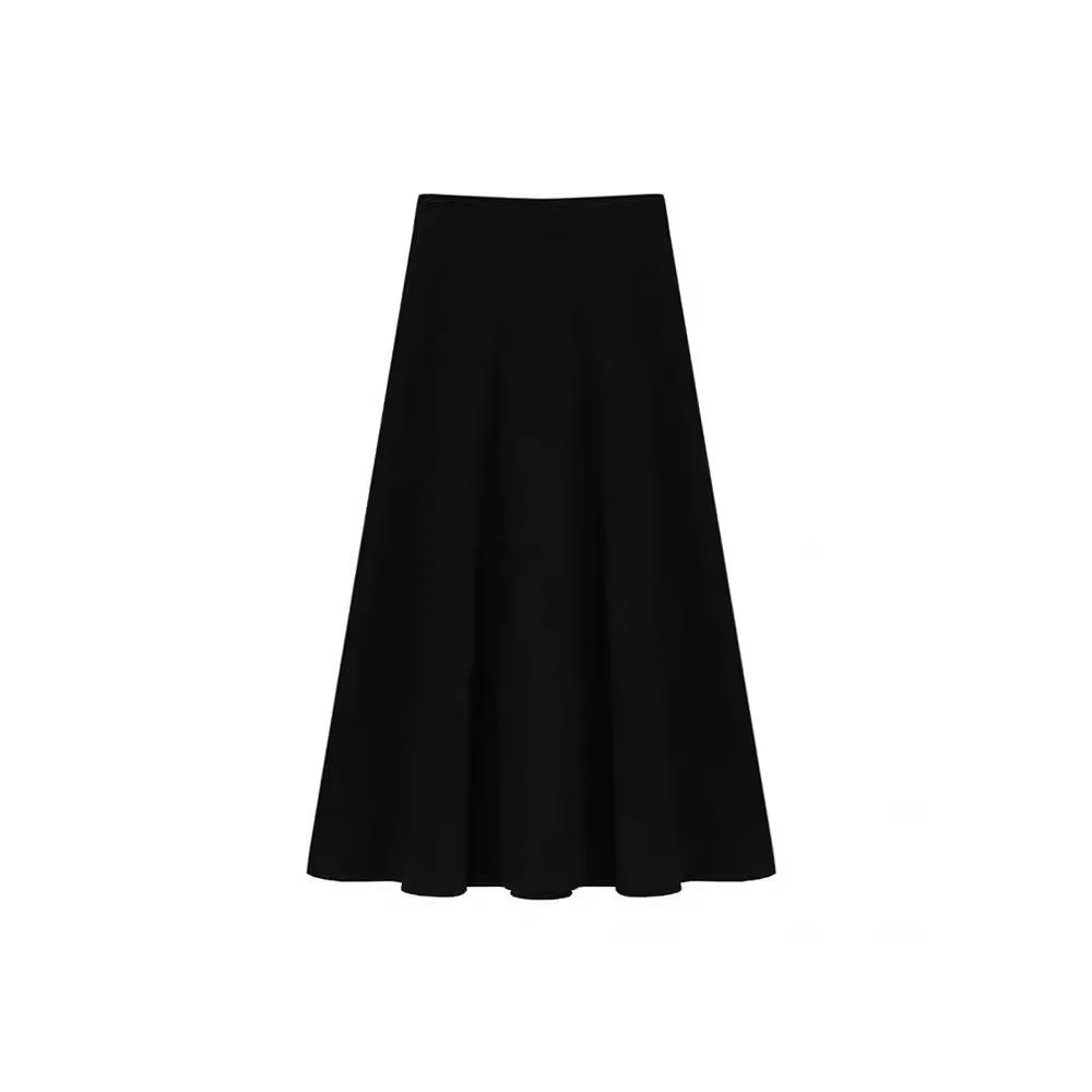 Women's Black Slimming High-Waisted A-Line Midi Skirt - Spring/Summer 2025 Collection