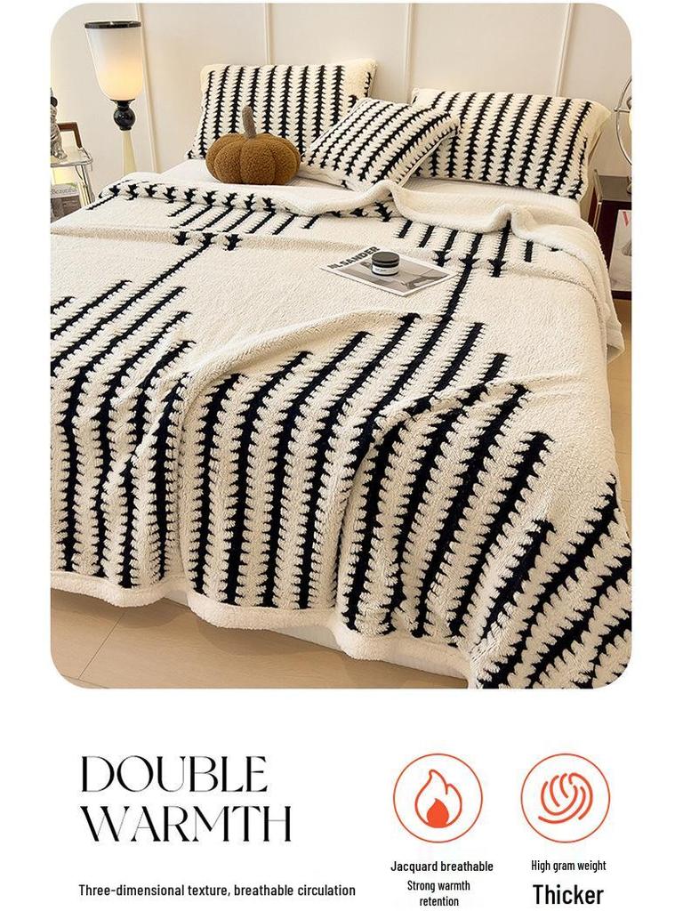 Klasse A Doppellagige Lammwoll-Decke mit Fleece-Futter – Dick, Multifunktional, Warm für Herbst & Winter mit Taft-Fleece-Bezug.