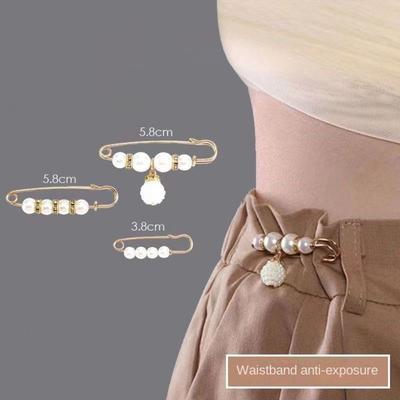 Waist Adjustment Waistband Tightener Casual Anti-glare Reduce Waist Size Brooch Adjust Neckline Metal Pearl Buckle Women