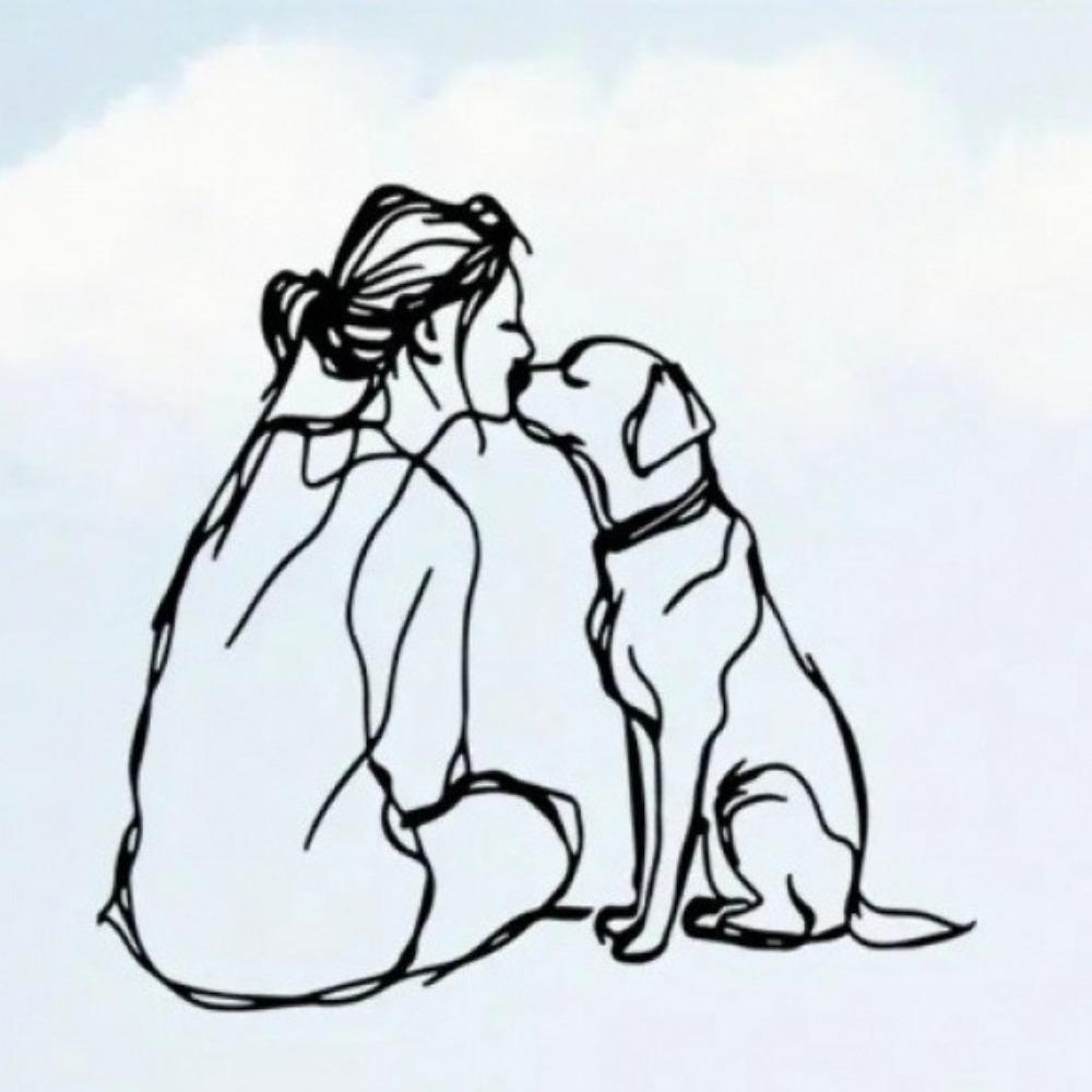 Minimalist Woman And Dog Wall Decor 2D Flat Line Art Metal Decor Modern Wall Decor Modern Home