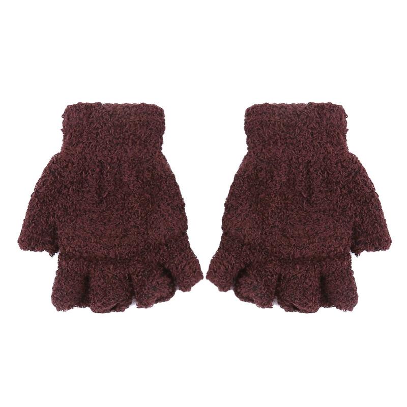 Student Dual-use Boys Girls Warm Winter Coral Velvet Gloves Convertible Flip Top Half Finger Gloves Knitting Mittens