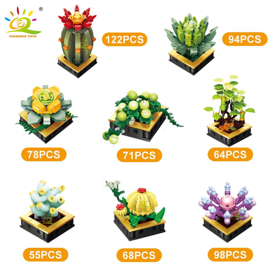 MOC Succulent Plant Potted Micro Building Blocks Small Bricks Flower Blossoms Flowerpot Ornaments Toys Home Decoration