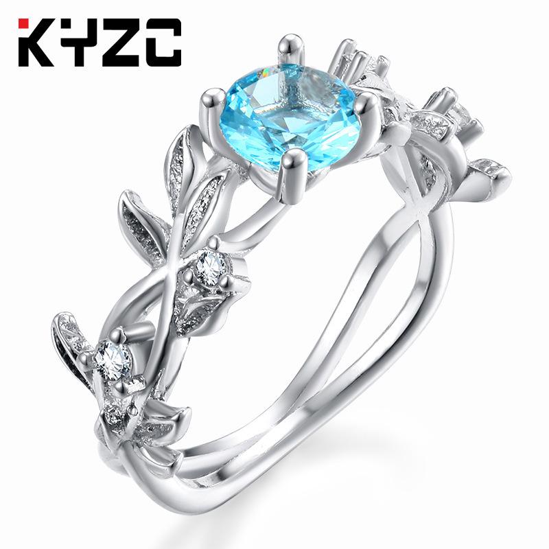 Handschmuck Aquamarin Zweigring Glückliche Blume Ranke Blatt Geburtstag Heiratsantrag Geschenk