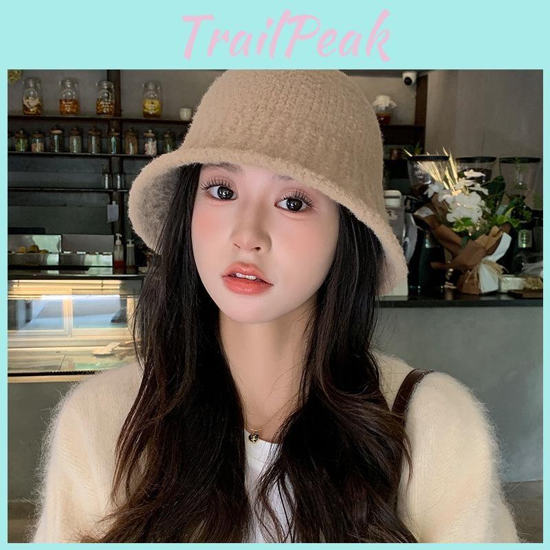 Simple Solid Color Water Bucket Hat For Women Warm Knitted Cap Breathable Gift