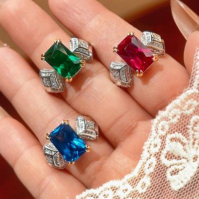 Accessories, Rings, Women'S Red Zircon Rectangular High-End Style Light Luxury
