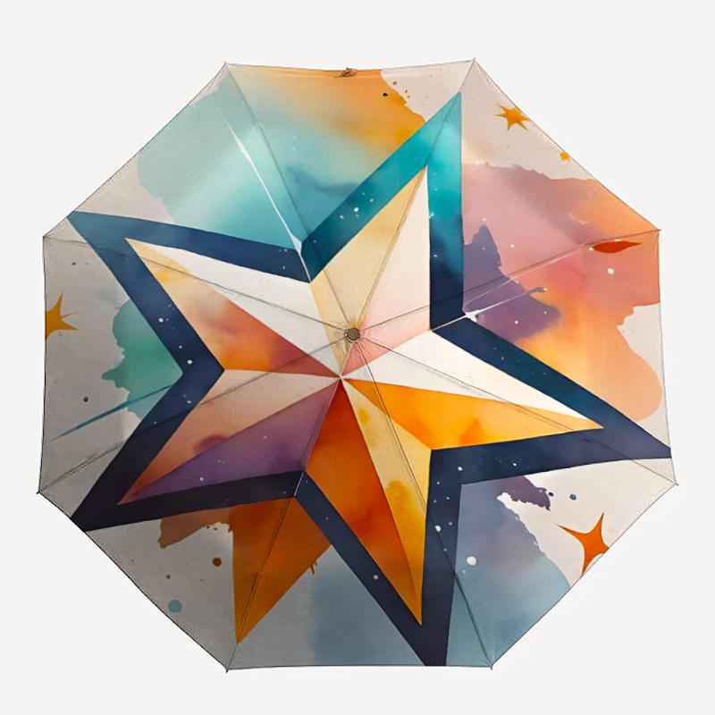 1 Stück Stern-Mandala Automatischer Öffnungs-/Schließschirm mit Ein-Knopf-Bedienung, Kompaktes Falt-Dach, Stabiles 8-Rippen Winddichtes Design S30