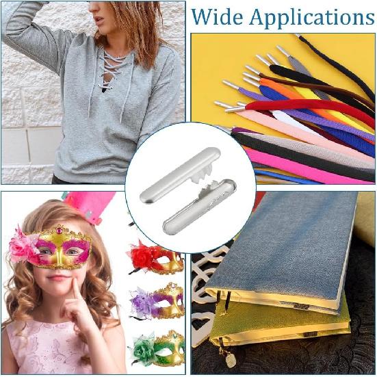 UNICRAFTALE 300pcs Stainless Steel Cord Ends - Metal Crimp Ends for Elastic String, Binding Webbing, Hanging - 15.5x3x3mm