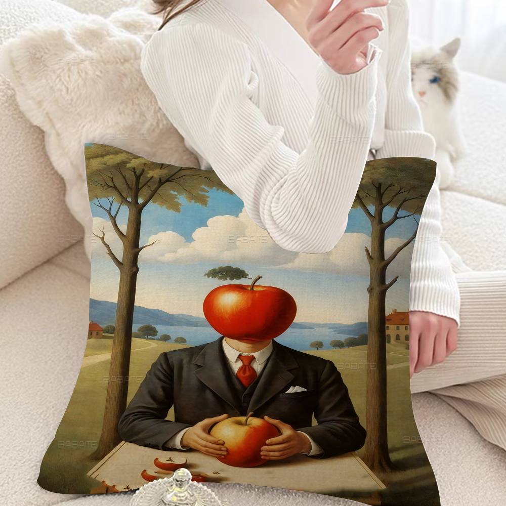 Abstract Canvas Painting Rene Magritte Son of Man Stitch Lucky Dragon Pillow Cover Sofa Cushion Cover Home Children Gift