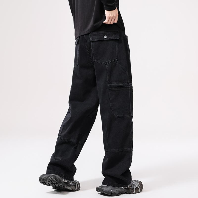 American Street Hip-hop Black Jeans Men's Loose Design Wide-leg Trousers