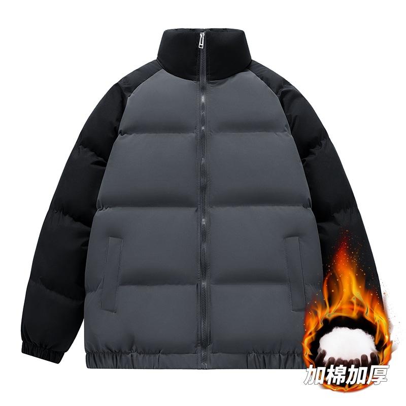 Men s Splicing Cotton-padded Jacket Stand-up Collar Thickened Winter New Men s Youth Casual Bread Clothes Cotton-padded Jacket M