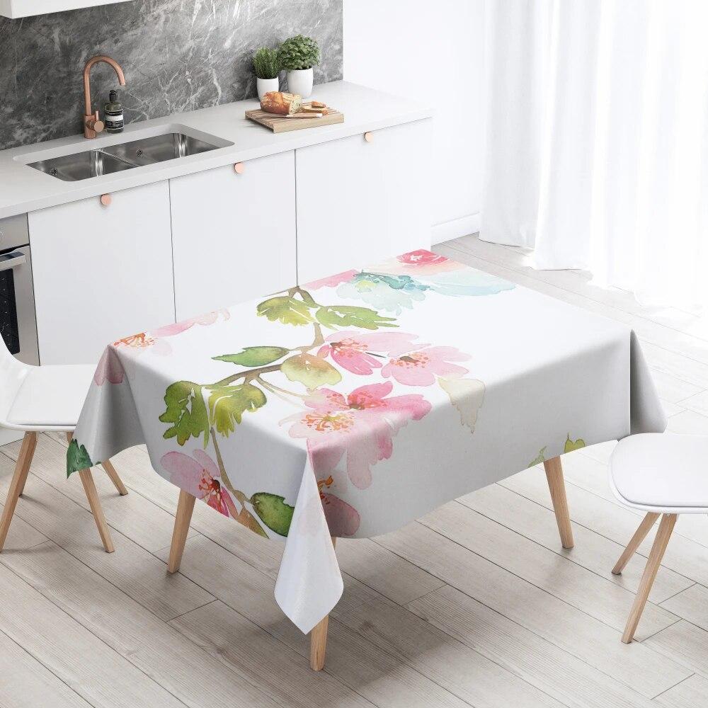 Flower Tablecloth Home Decor Stain Resistant Waterproof Table Decoration Rectangular Kitchen Fireplace Countertop