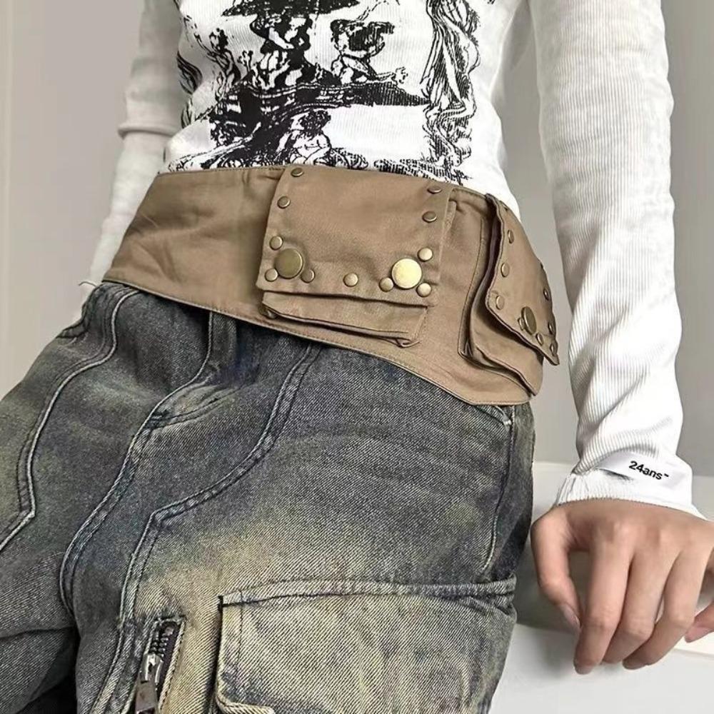 Cotton Hip-hop Belt Zinc Zinc Alloy Belts Pockets Waist Bag Grunge Bum Belt  Streetwear