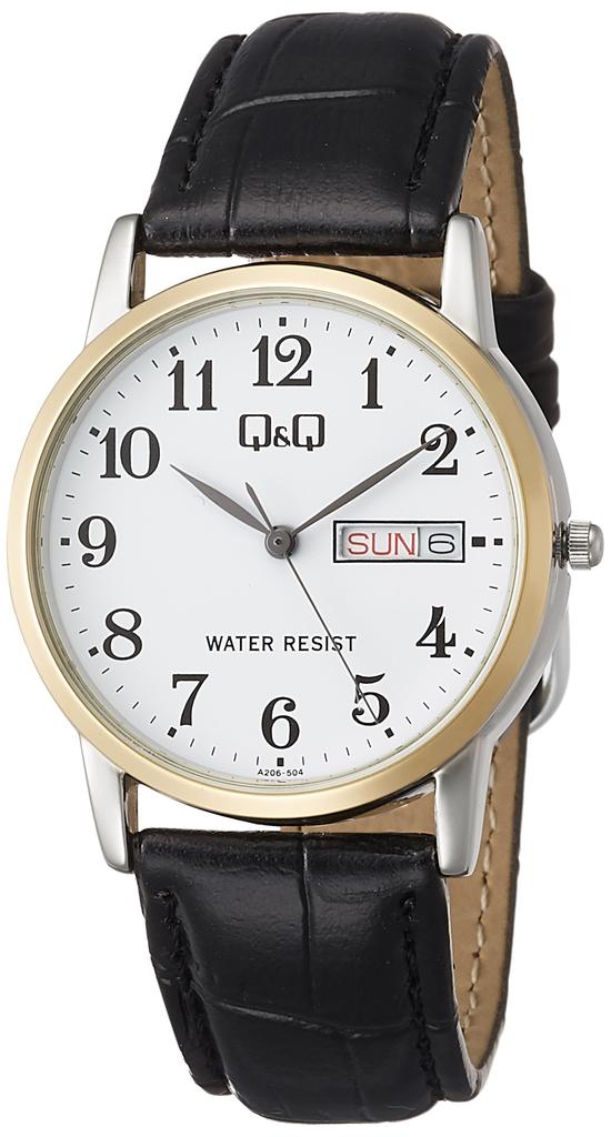 Citizen Analog Date Day Leather White Q&Q Men's Watch, Waterproof, Display, Display, Strap, A206-504,