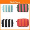 Cosmopolitan Velvet Makeup Bag With Stripes And Color Block Design For Travel And Daily Use