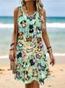 Casual Women Tank Dress Summer Sleeveless O-Neck 3D Print Loose A-Line Dress Beach Vest Dress